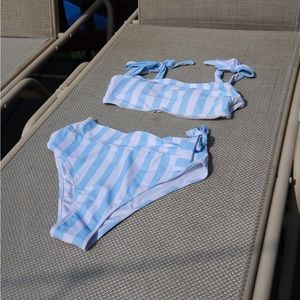 Blooming Jelly - Size M Blue & White Striped Two Piece Swimsuit